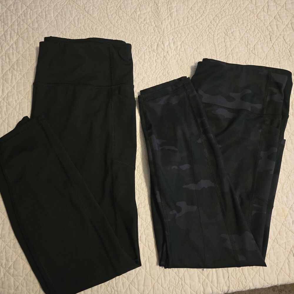 Avia High Waisted Leggings With Pockets Size XXL - 2 Pair Black & Black Camo